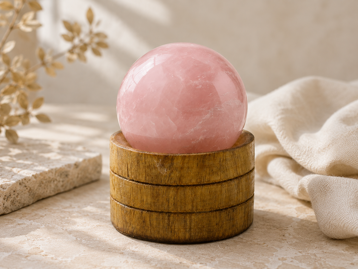 Rozenkwarts bol op houten standaard – 40 mm