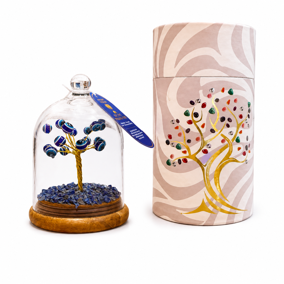 Lapis Lazuli edelsteenboom onder glazen stolp – 12 cm