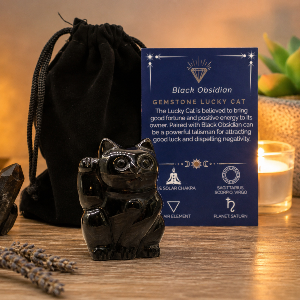 Zwarte Obsidiaan Lucky Cat – 5 cm