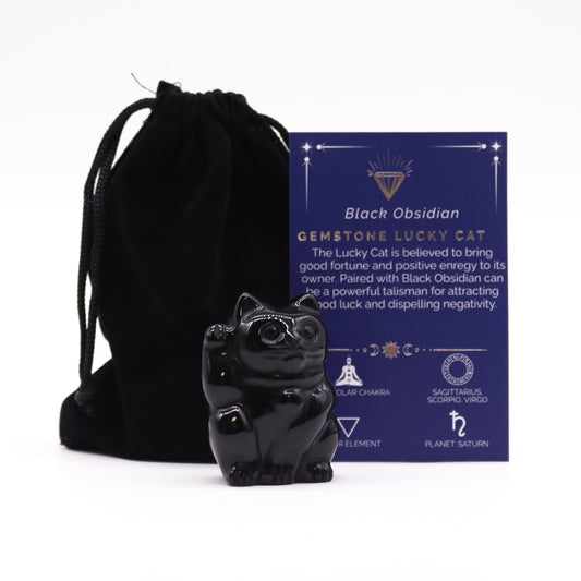 Zwarte Obsidiaan Lucky Cat – 5 cm